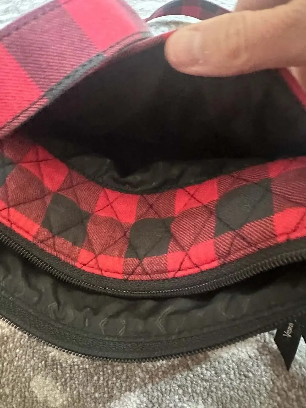 Vera Bradley Red And Black Buffalo Check Quilted Crossbody Bag 7”x10”W